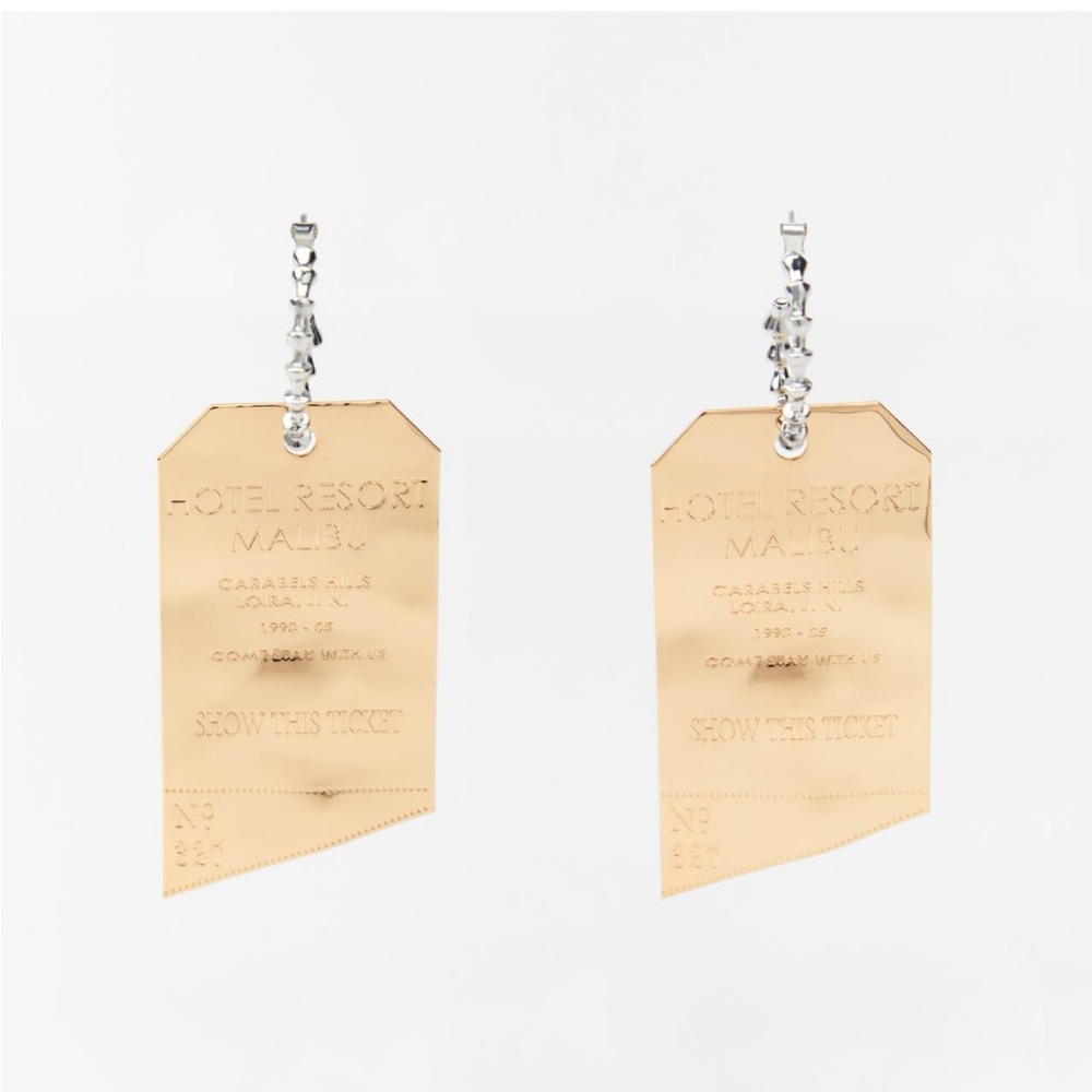 Zara Gold Ticket Tag Drop Earrings